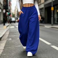 Women's Fashion Casual Wide Leg Pants Loose Fit Color Trousers XXL blue
