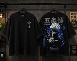 Gojo Satoru Oversized Anime T-Shirt, Blue Energy Graphic Tee, Japanese Streetwear XL black