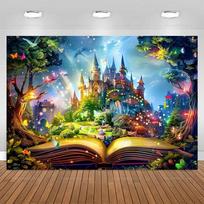 Enchanted Forest Fairy Tale Birthday Theme Backdrops Vinyl Party Decor Photography Background Baby Shower Portrait Poster Banner 59x51.1inch/150*130cm
