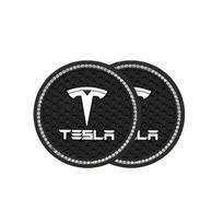 2Pcs Car Water Cup Mat Rubber Anti Noise Coaster Interior Accessories For Tesla Model-Y Model-3 Model-X Model-S Cybertruck