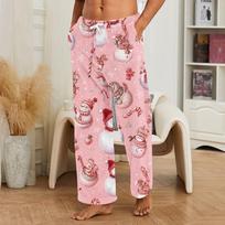 Men's Christmas Print Pants, Casual Sleep Pajama Bottoms XL rožinė