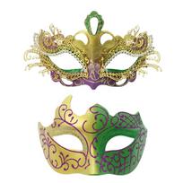 2 vnt. Nėriniuota Dažyta Kaukė Gradiento Blizgučiai Akių Kaukė Gotikinė Elegantiška Pusės Veido Kaukės Rinkinys Karnavalo Šventė 2pcs Green