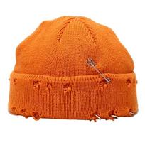 Hop Casual Female Distressed Hole O-Ring Winter Bonnet Beanie Hat Knitted Hat Solid Color Warm Cap oranžinė