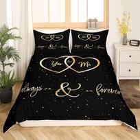Mr Mrs Bedding Set You and Me Comforter Cover for Couple Lover Men Women Funny Duvet Cover Gold and Black Wedding Quilt CoverSet 140x200cm 2pcs&Duvet Cover