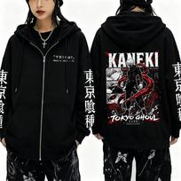 Anime Tokyo Ghoul Kaneki Ken Merch Zipper Hoodie Men Women Cartoon Manga Harajuku Zip Up Jacket Male Oversized Zip Up Sweatshirt M juoda