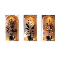 3pcs Modern Flower Visual Wall Stickers Waterproof Wall Decoration  Bedroom 3pcs StyleB