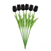 6pcs Black Tulip Artificial Flowers 34cm Halloween Dark Fake Floral Decor green