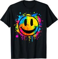 Cute Paint Splash Happy Smile Face 70s Tie Dye Smiling Funny unisex T-Shirt XL yellow
