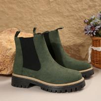Ladies Pure Black Thick Low Heel Anti Slip Thick Soled Mocasin Style Short Boots Round Headed Solid Color 42 žalia