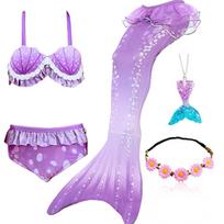 Undinukės uodega plaukimui mergaitėms Undinukės kostiumas Cosplay maudymosi kostiumas Fantazijos paplūdimio bikini Galima pridėti monoplauką Fin Helovino kostiumas 130 ( 7-8 Years) pink