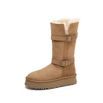 Long tube thick-soled snow boots women's fur integrated new winter tall tube piled thickened wool knight boots 39 brown