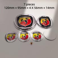 7pcs Fiat Abarth Car Front Hood Bonnet Badge 85/95/100/120mm Rear Trunk Boot Badge 10/12cm Hub Cap Wheel Center Cap 56/60mm WP1