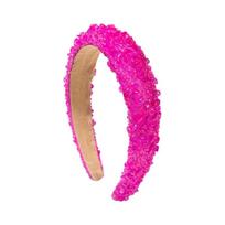 Decorative Hair Accessory Padded Beaded Headband, Fabric Lined Wide Band for Travel Styling and Occasion Wear Looks pink