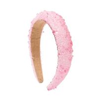 Decorative Hair Accessory Padded Beaded Headband, Fabric Lined Wide Band for Travel Styling and Occasion Wear Looks rožinė