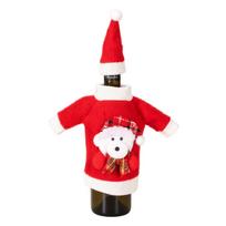 Christmas Wine Bottle Cover Set with Santa, Snowman and Bear Figurines, Holiday Table Decor One Size red