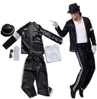 Suaugusiųjų Michael Jackson Billie Jean Cosplay Juodas Kostiumas Šokis Disco Helovinas Karnavalinis Kostiumas Pop Karaliaus Kostiumas Viršutinė dalis Kelnės Adult M black