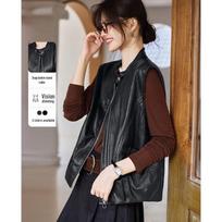 TERRE BLEUE Vintage Style Leather Vest L white