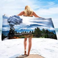 Retro Steam Train Beach Towel Quick Dry Microfiber Beach Towels Lightweight Large Pool Towel for Swimming Camping Gym Travel 50x100cm