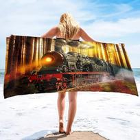 Retro Steam Train Beach Towel Quick Dry Microfiber Beach Towels Lightweight Large Pool Towel for Swimming Camping Gym Travel 50x100cm brown