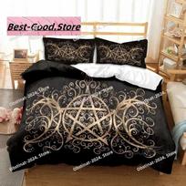 Triple Moon Quilt Cover Pillowcase Print Hecate Witch Gothic Creative Home Decoration Queen King Size Quilt Cover Bedding EU Single 135*200cm/53x79in 3pcs black