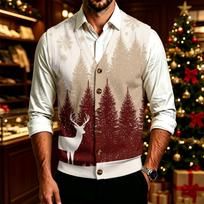Men's V-Neck Sweater with Large Buttons and Christmas Print for Holiday Party and Casual Winter Wear XXXL balta