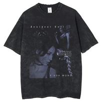 Washed Resident Evil Ada Wong Themed T-Shirt (Mysterious Agent Character Art + Cold-Tone Horror Atmosphere + Game Title 2XL black