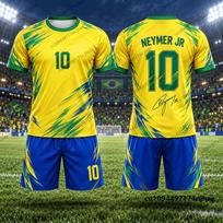 Children‘s Tracksuit Brazil Fans Neymar No.10 Print T-Shirt+Shorts Sets Football Jersey Suit Sports Kids/Adult 2 Piece Outfits 150 yellow