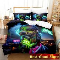 3D Snoop Dogg Rapper Bedding Set Printed Bed Set With Pillowcase Bed Duvet Cover Single Double Queen Super King Size boys Adult 70x133cm 3pcs black