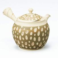 Yamakiikai Kenji White Clay Green Waterdrop Teapot Y97 žalia