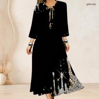 Women Plus Size Two Piece Set Tie Neck Three Quarter Sleeve Cardigan Sleeveless Long Printed Light Purple Dress 6XL beige