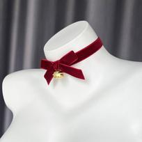 Christmas Bell Choker Necklace Women Fall Winter Red Velvet Bow Collarbone Chain Pure Desire Style Wine Red black