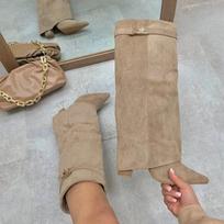 Pointed Head Large Tube Circumference Straight Tube Metal Buckle Medium Long Tube Boots Large Size Thick Heel Trouser 39