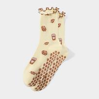Pumpkin Embroidery Pilates Socks Non-Slip Cuffed Mid Tube Socks Fashion Floor Socks  for Women B