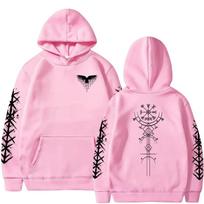 2026 New Norse Vegvisir Symbol Sleeve Print Dark Streetwear Hoodie Men Women Harajuku Hip Hop Punk Soft Sweatshirt Loose Cozy and Versatile XXL pink