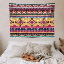 Bohemiškas etninių raštų gobelenas sienai Geometric Pattern Boho sienos dekoras Daugiaspalvis makramė tekstilės menas svetainei miegamajam 100X150CM blue