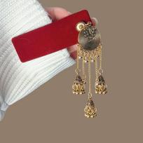 Handmade Elegant Silver Tassels Hair Clip Alloy Texture Long Tassels Festival Occasions Daily Ethnic Hair Accessories red