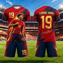 2 Piece Outfits Children's Tracksuit Football Jersey Yamal #19 Print T-shirt+Shorts Set Casual Suit Sports Kids/Adult Clothes 110