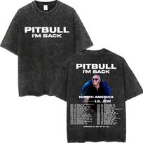 Vintage Washed Pitbull I'm Back Tour 2026 T-shirt Rapper Mr. Worldwide Graphic T Shirts Men Women Fashion Trend Hip Hop T-shirts18 M black