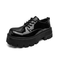 Men's Plus Size Thick Sole Leather High Heel Casual Shoes - Height Increasing Lace-up Loafers 45 black