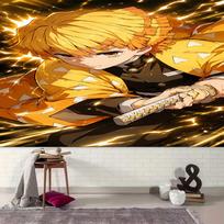 1pc Nezuko Demon Slayer Agatsuma Zenitsu Tapestry, Living Room, Bedroom, Office, Party Decor, Ideal Festive Gift 100cmx150cm black