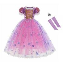 Purple Long Hair Floral Princess LED Tutu Full Set, Girls Halloween Birthday Stage Performance Gown Pink 150cm pink