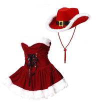 Red Plush Christmas Sexy Dress Red Cowboy Hat Pure Desire Suit Santa Costume S