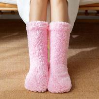 Plush Thick Thermal Socks Fluffy Sleeping Slipper Socks Kawaii Fleece Sock Women  Home rožinė