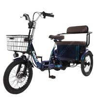650W 48V 3 Wheels Electric Bicycle For Adult 18 Inch Folding Electric Bike 2 Seater For Old People Electric Tricycle With Basket tamsiai mėlyna spalva