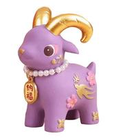 Resin Material Miniature Sheep Figurine Vibrant Colors Zodiac Animal Statue  Home Bookshelf violetinė