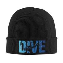 Diver underwater swimming flippers Men Women Unisex Knitted Hat Beanie Pullover Cap Winter Thermal Warm Christmas Outdoor Cyclin One Size black