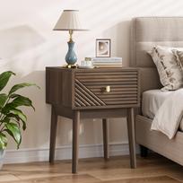 Mid-Century Modern Walnut Nightstand Set of 2,Bedside Table with Metal Handles for Bedroom 40x40x55cm
