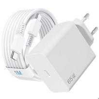 65W Fast Charger + USB-C Cable for iPhone 18 Pro Max iPhone 17 Pro Max 16 Pro 15 iPad - White balta