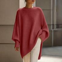 Women's Casual Loose Fit Neck Knit Sweater Top for Everyday Wear XXXL raudona