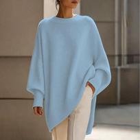 Women's Casual Loose Fit Neck Knit Sweater Top for Everyday Wear XL dangaus mėlyna spalva